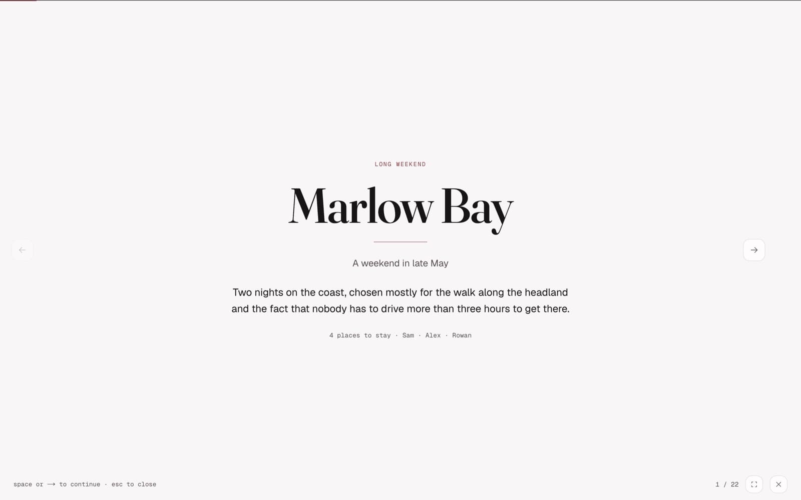 The opening slide of the Marlow Bay sample trip deck