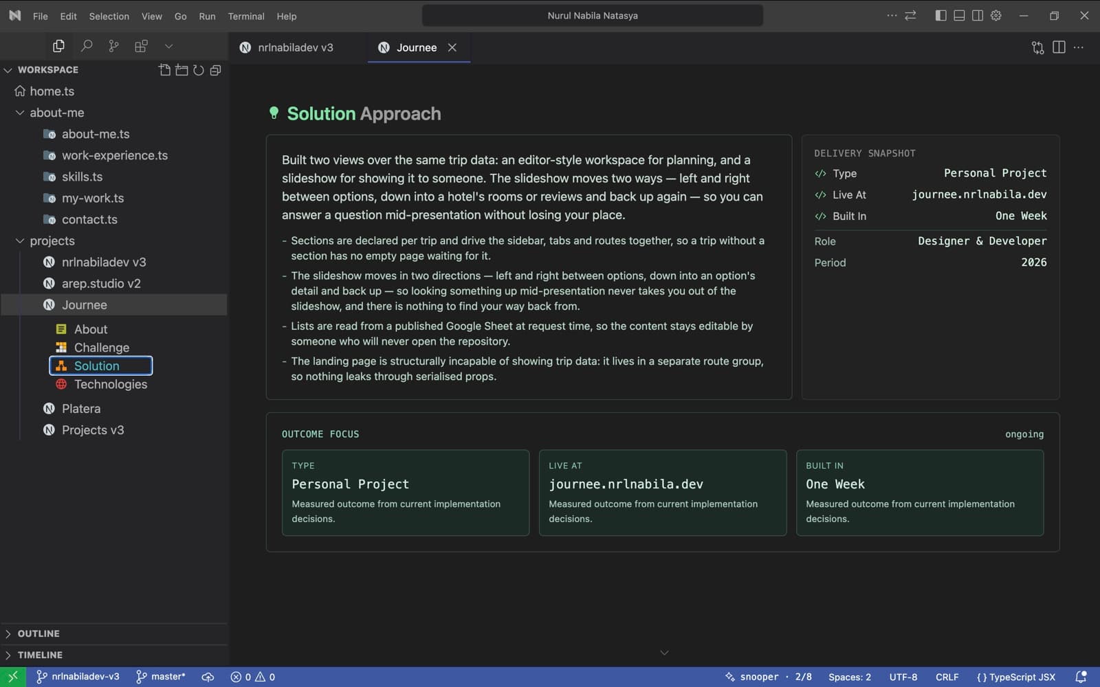 The Journee case study on its Solution section, with the section list in the sidebar